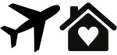 De izquierda a derecha, los iconos son: un carrito de compras, un plato con cuchillo y tenedor, un avión, un hospital, un coche, un autobús, y una cama.